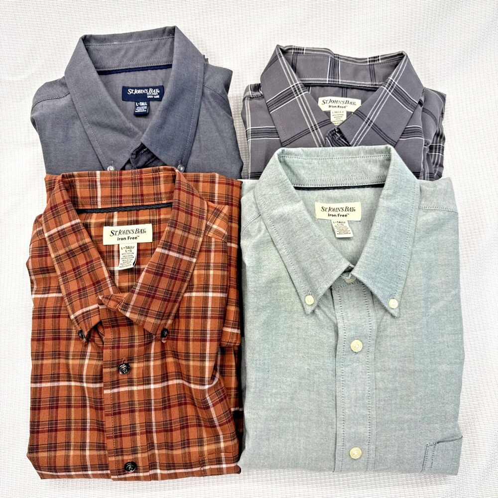 St. John's' Bay Mens Woven No Iron LS Button Down - Size L - Tall - Lot of 4